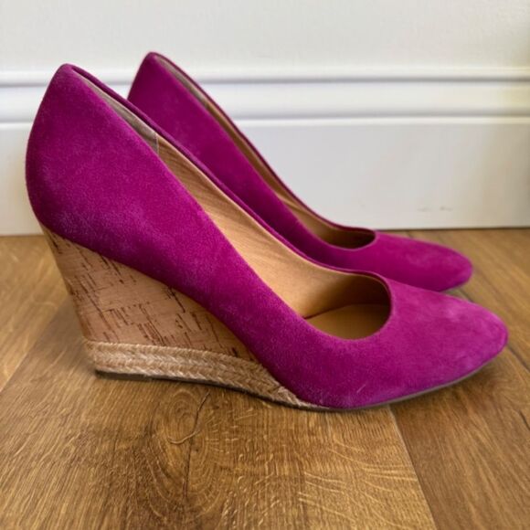 Franco Sarto Calix Cork Wedge Heel - Pink Suede | Size 7.5 - Picture 5 of 10